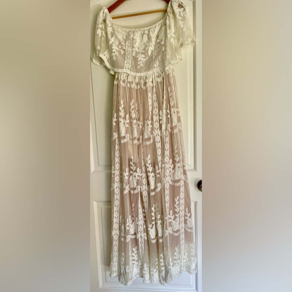 Aakaa Vici Ivory Lace Maxi Boho Cottagecore Dress “Our Together is Forever”